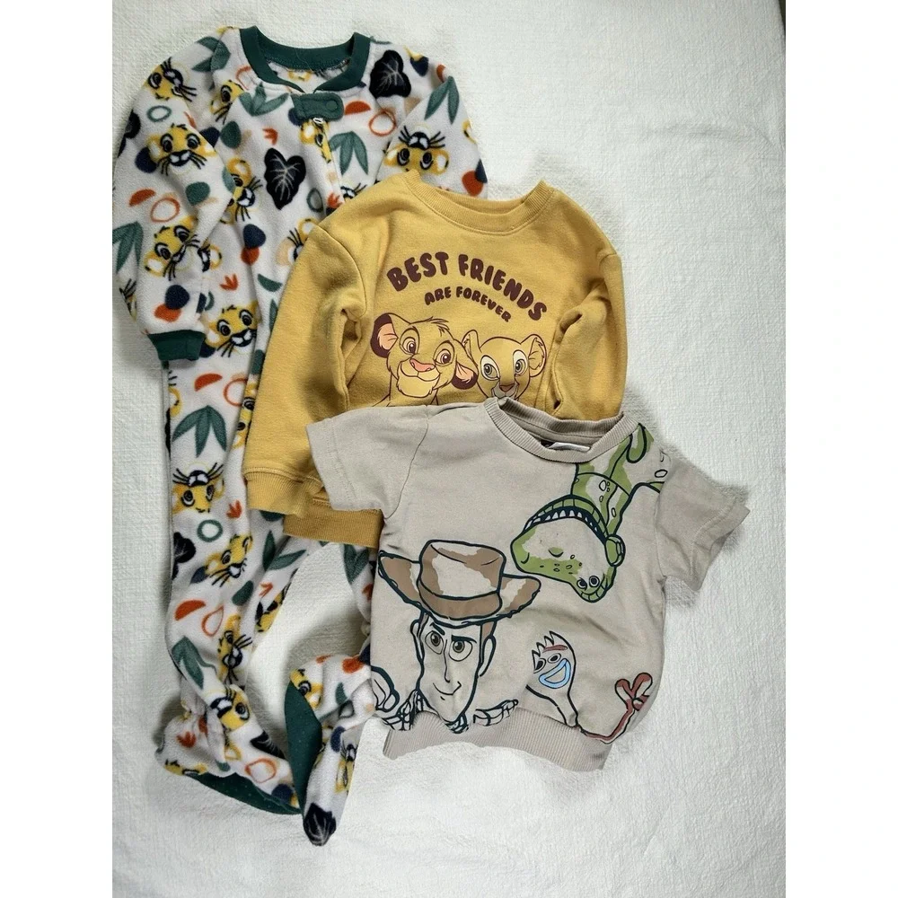 Set of 3 Disney Toddler Clothes, Lion King, Toy Story, Pajamas, Sweater Size 18M